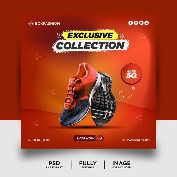 Scarpe di colore arancione Prodotto di marca Social Media Post Banner