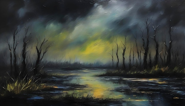 PSD a scary swamp landscape abstract art