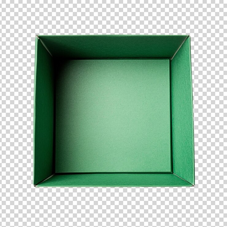 PSD scatola a cubo verde aperta isolata su sfondo bianco