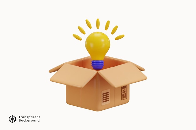 scatola di cartone aperta con icona idea bulb 3d render concetto di conoscenza scatola illustrazione vettoriale