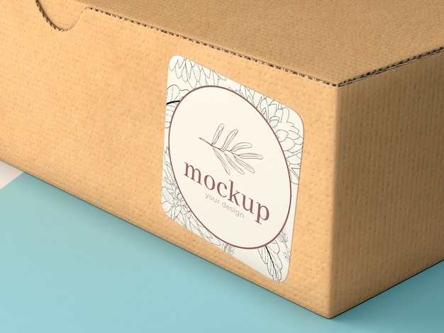 Scatola di cartone con adesivo mock up