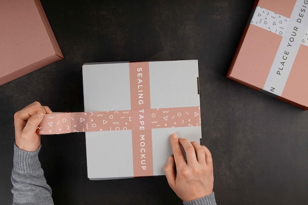 Scatola di cartone con design mock-up del nastro sigillante