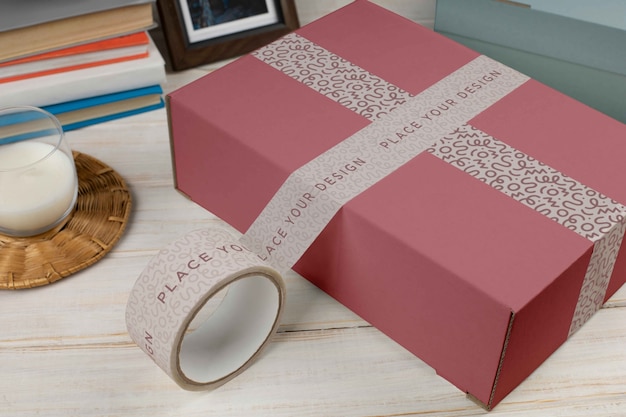 Scatola di cartone con design mock-up del nastro sigillante