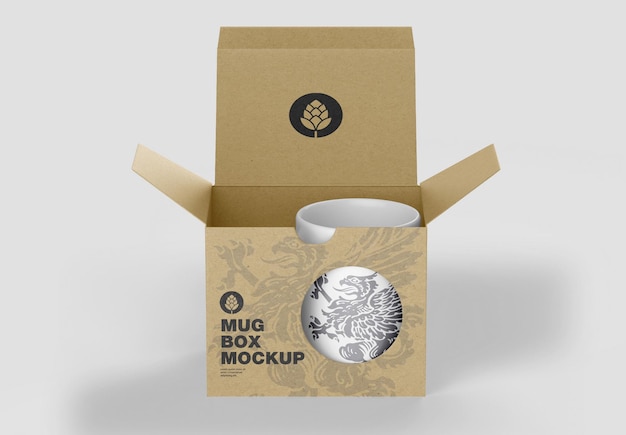 Scatola di cartone con mockup di tazza