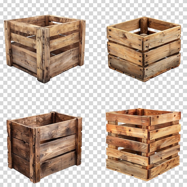 Scatola di legno vuota png isolata su sfondo trasparente