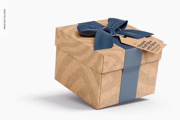 Scatola Kraft quadrata con bow mockup vista a sinistra