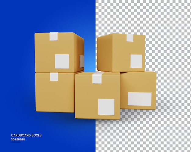 Scatole di cartone per la consegna su uno sfondo trasparente 3d rendering illustrazione