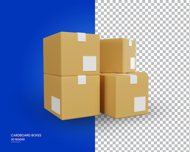 Scatole di cartone per la consegna su uno sfondo trasparente 3d rendering illustrazione