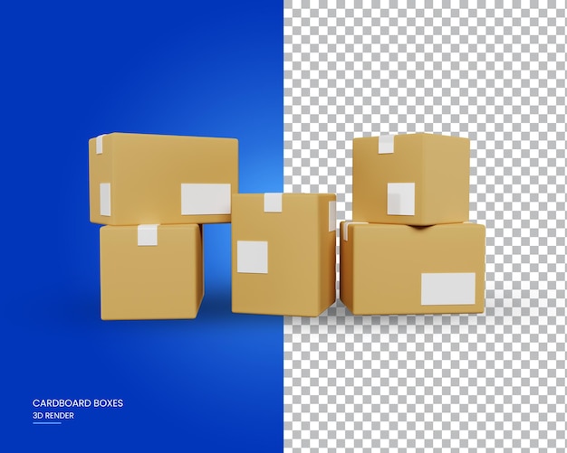 Scatole di cartone per la consegna su uno sfondo trasparente 3d rendering illustrazione