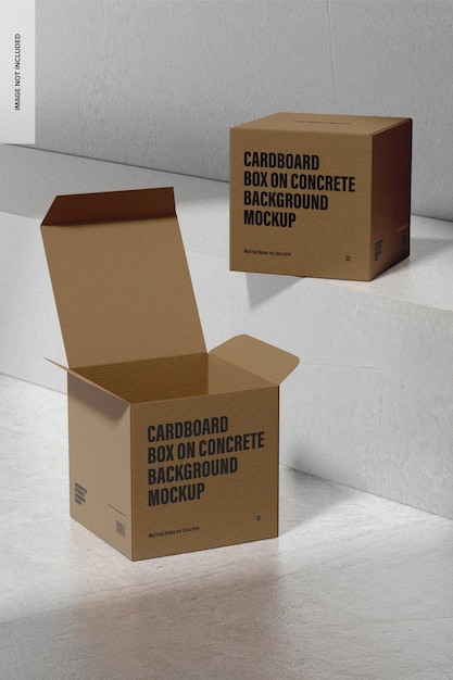 Scatole di cartone su sfondo concreto Mockup, Veduta dall'alto