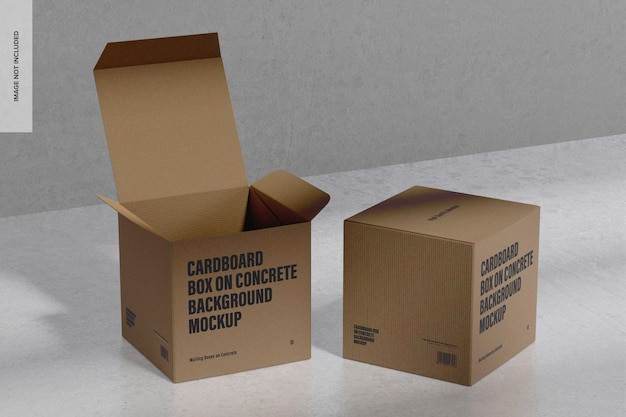 Scatole di cartone su sfondo concreto Mockup, vista sinistra e destra