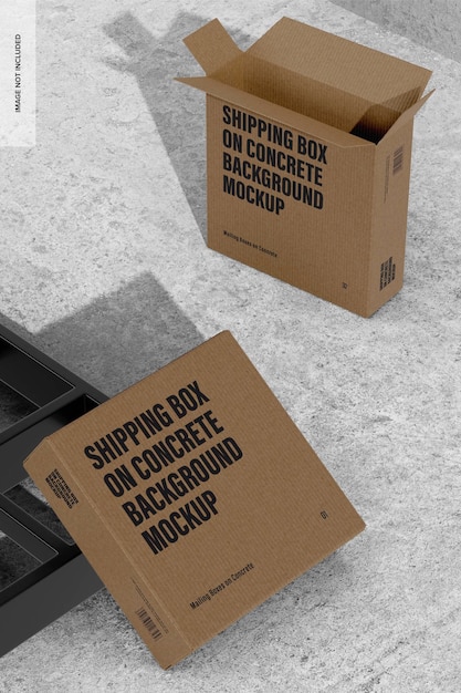 Scatole di spedizione su sfondo concreto Mockup, Veduta dall'alto