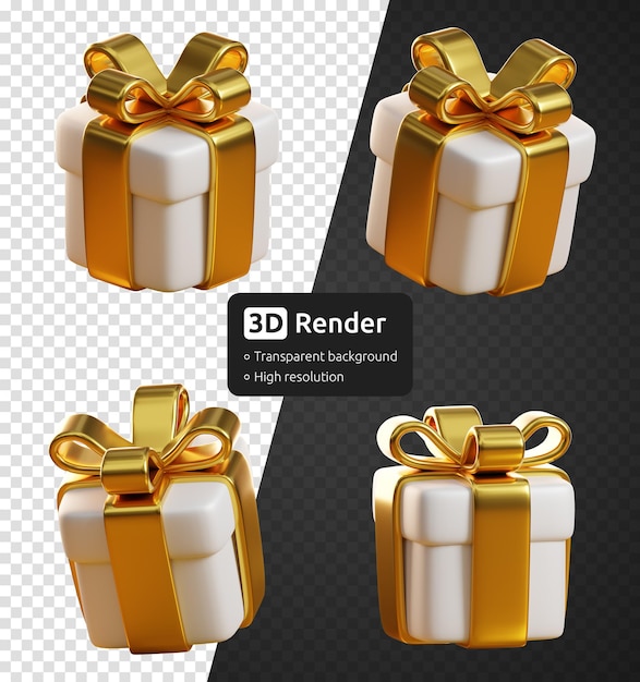 Scatole regalo bianche 3d con nastro dorato