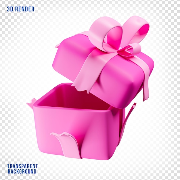 Scatole regalo rosa 3d con nastro rosa e sfondo trasparente