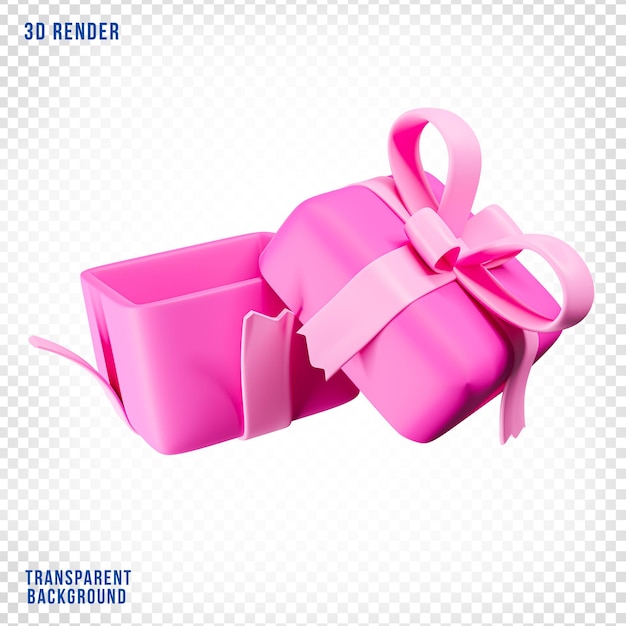 Scatole regalo rosa 3d con nastro rosa e sfondo trasparente