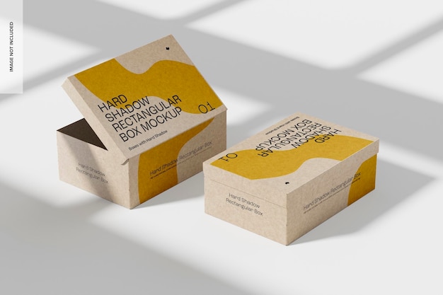 Scatole rettangolari Hard Shadow Mockup, aperte e chiuse