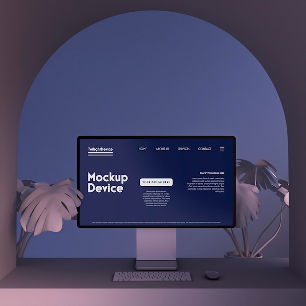 Scena crepuscolare del mockup del dispositivo