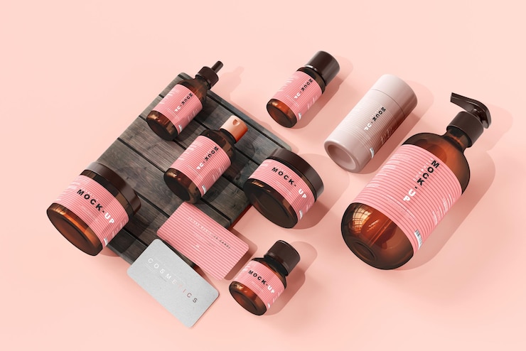 PSD scena del mockup del marchio cosmetico
