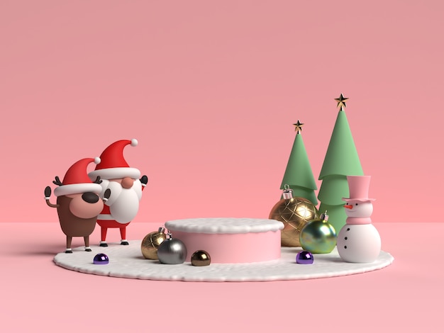 Scena del podio di Natale con rendering 3d di Babbo Natale