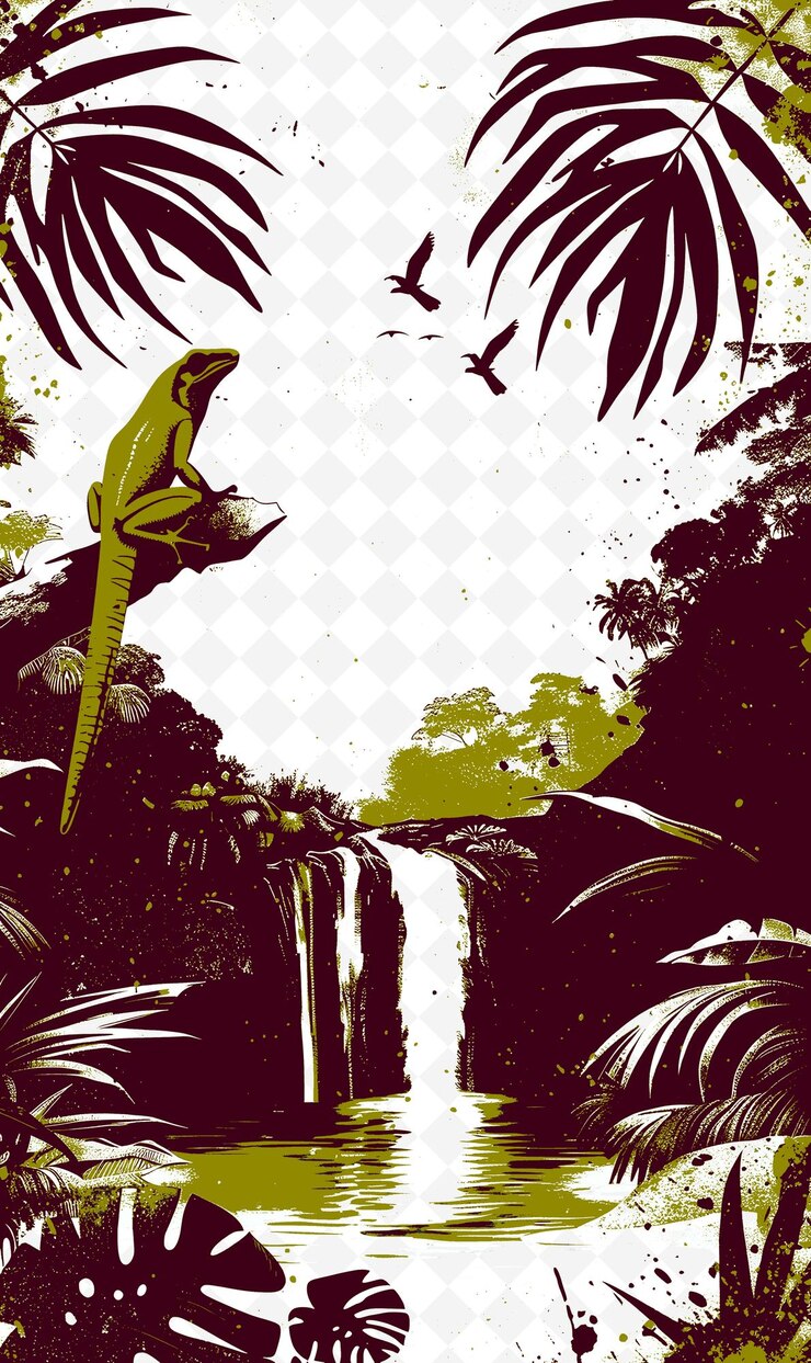 PSD scena dell'isola di ilhabela con un sentiero escursionistico e una cascata un'illustrazione della vita e della cultura brasiliana