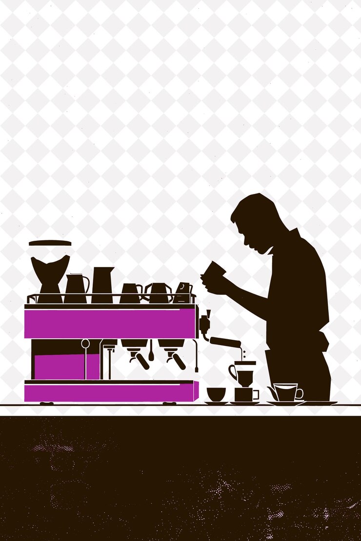 PSD scena della cultura del caffè aperitivo con un barista che fa un espresso italia cultura illustration design