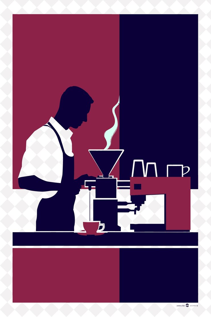 PSD scena della cultura del caffè aperitivo con un barista che fa un espresso italia cultura illustration design