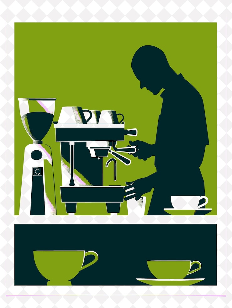 PSD scena della cultura del caffè aperitivo con un barista che fa un espresso italia cultura illustration design