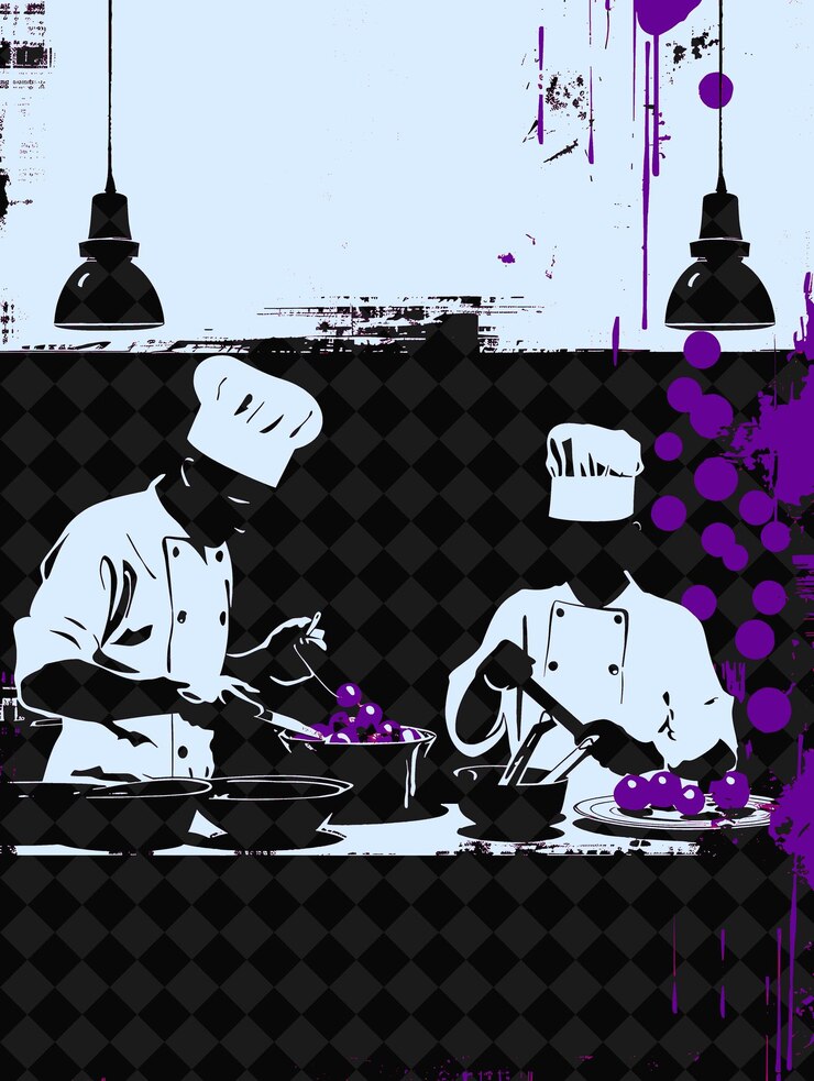 PSD scena di pannacotta con uno chef che fa e un cliente nella sc italia cultura illustration design