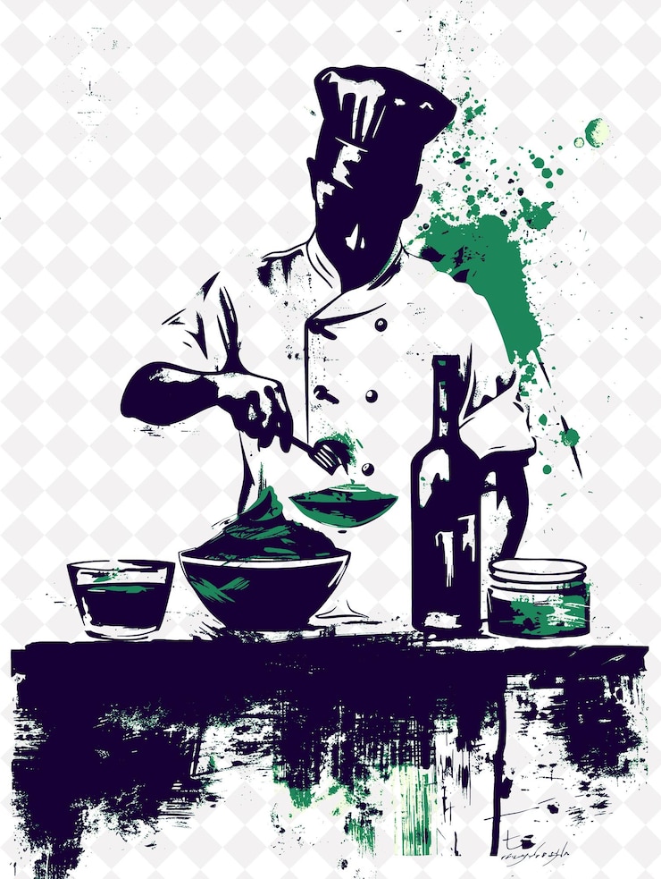 PSD scena di tiramisu con uno chef che prepara il dessert e una bottiglia di o italy culture illustration design