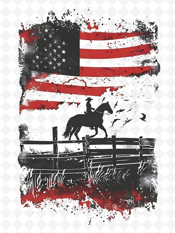 PSD scena equestre con una fattoria di cavalli e cavalieri simboli di cavalli illustrazione piatta disegno poster