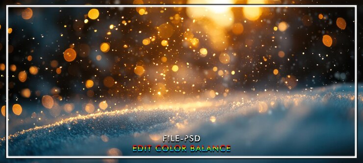 Scena invernale di bokeh al tramonto innevato