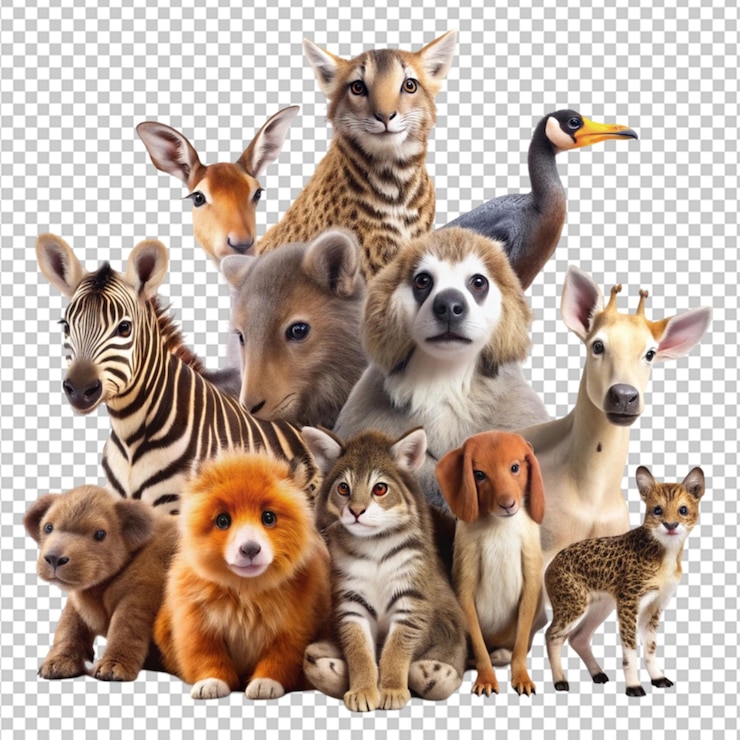 PSD scena isolata con diversi animali carini