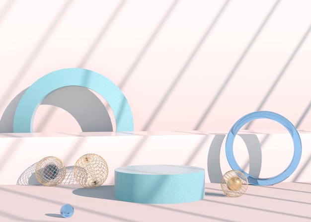 Scena minimale con forme geometriche e podi