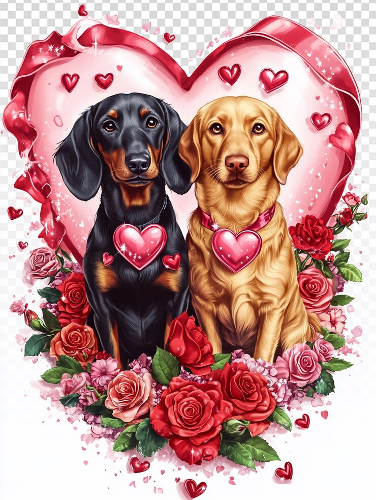PSD scena romantica di san valentino con cani amorevoli