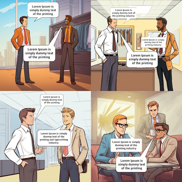 Scénario de bande dessinée Illustration de personnages d'affaires discutant de quelque chose au travail Set