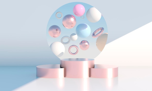 Scène minimale aux formes géométriques, podiums sur fond crème avec ombres. Scène pour montrer le produit cosmétique, vitrine, vitrine, vitrine. 3d