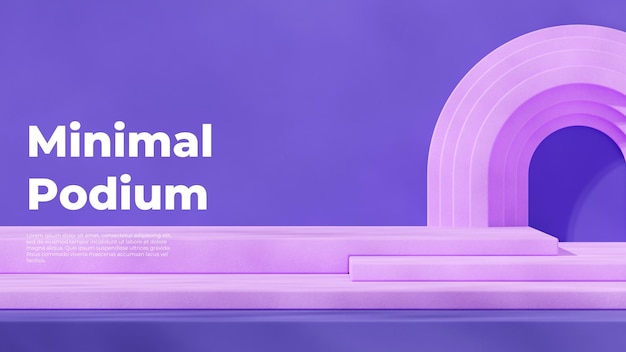 Scene-Mockup hellviolett Block Podium in Landschaft dunkelviolett Wand und Bogen 3D-Bildrender