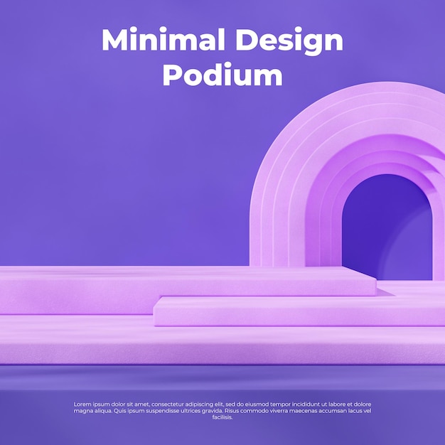 Scene-Mockup leuchtend lila Block Podium im Quadrat dunkel lila Wand und Bogen 3D-Bild render