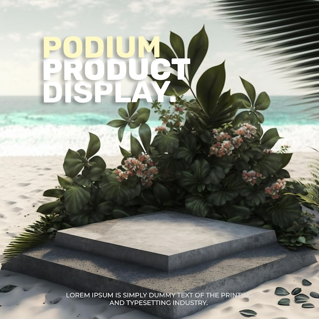 PSD scène de podium d'été de support de podium naturel de produit d'affichage cosmétique pour le rendu 3d d'affichage de produit