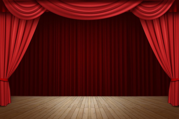 PSD une scène de théâtre vide avec des rideaux de velours rouge