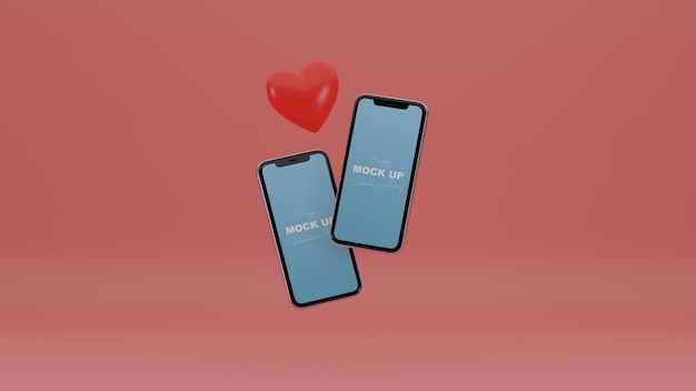 Scène De Valentine Minimaliste 3d Avec Smartphone Maquette Et Coeurs Romantiques
