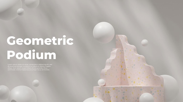 Scène vide de maquette de rendu 3d de lumière tamisée dans le paysage avec texture de terrazzo rose et boule flottante