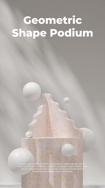 Scène vide de maquette de rendu 3d de lumière tamisée en portrait avec texture de terrazzo rose et boule flottante