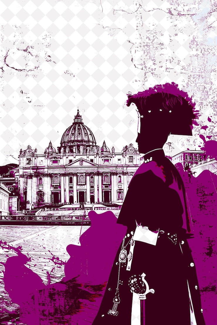 PSD scène de la ville du vatican avec la garde suisse et les musées du vatican italie culture illustration design
