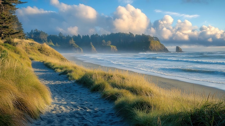 PSD scenic coastal path at sunset