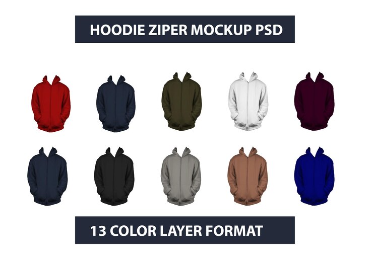 PSD schablone für das mockup von zipp-up-hoodie