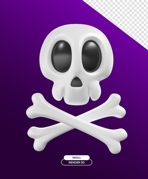 Schädelkopf für Halloween 3D-Render-Cartoon-Illustration mit transparentem Hintergrund