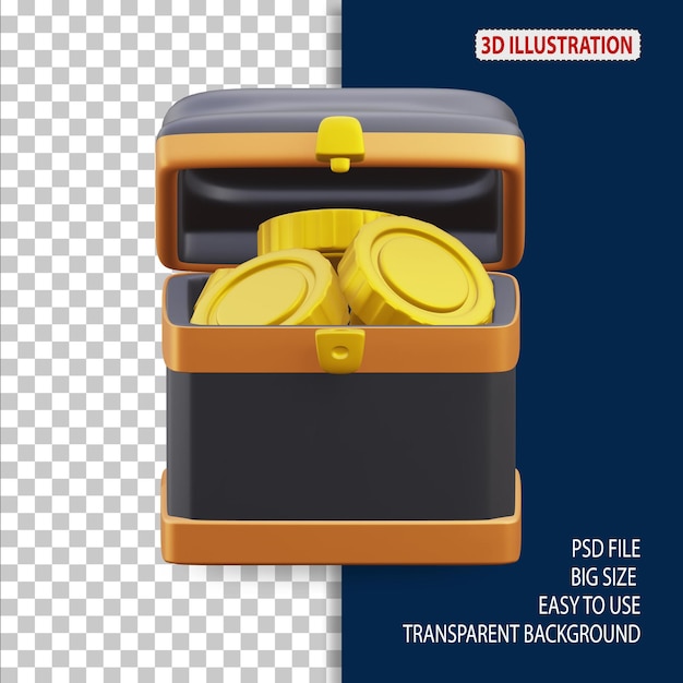 Schatzkiste mit Münzengeld und Münzsymbolillustration