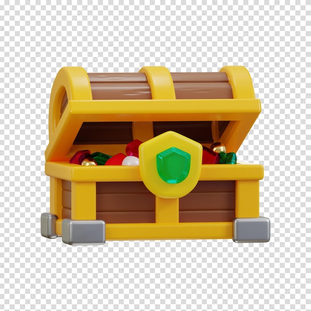 Schatzkiste-Spiel-Asset-Symbol 3D-Rendering-Vektorillustration