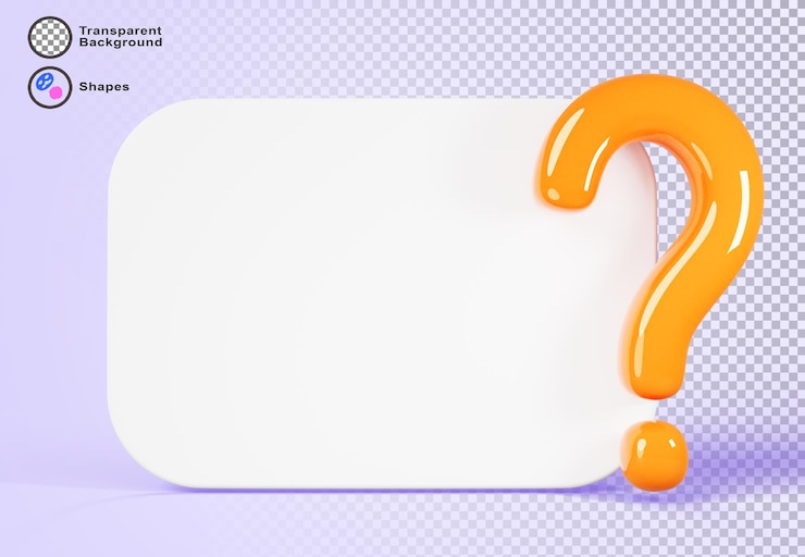 PSD scheda bianca 3d con icona di segno d'interrogazione su sfondo viola render quizz gioco banner cornice rettangolo vuoto scheda bianca con segno di faq giallo e spazio vuoto per il testo di risposta